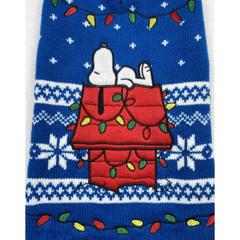 Peanuts Snoopy Christmas Dog Sweater Blue Red Holiday Lit Up Small